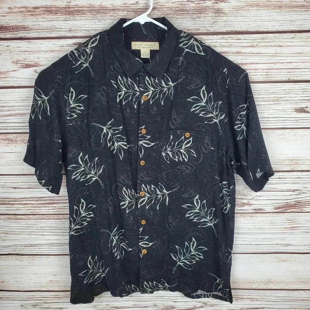 Island Republic Mens Large 100% Silk Short Sleeve Tropical Hawaiian Shirt   #184